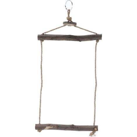 Perchoir en Bois Naturel avec Corde de Chanvre pour Perroquets - Solide et Durable (1/5)