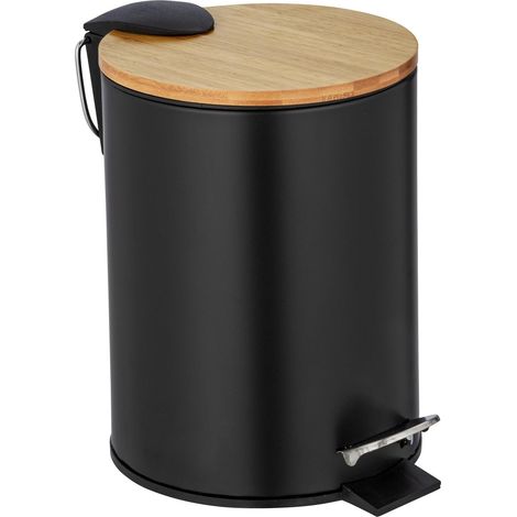 Cubo de Pedal Easy-Close Tortona 3 L, Negro/Bambu WENKO (1/2)
