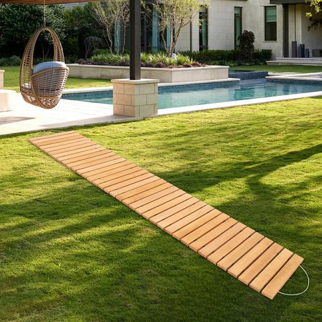 Senderpick- Allée en bois à roulettes, 240 x 43,5 cm, dépliable, allée de jardin, résistante aux intempéries, marche de jardin, dalles de pavage, dalles pour mariages, jardin, marron