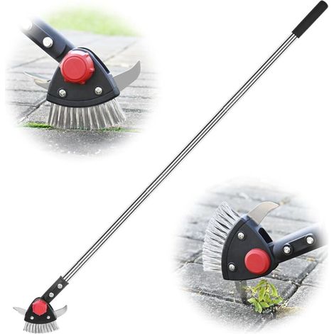 Outil Désherbeur 3-en-1 Manche Long – Brosse Acier Inoxydable avec 2 Grattoirs, Élimination Mousse, Mauvaises Herbes et Saletés pour Allées, Terrasses et Trottoirs (1/5)