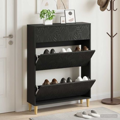 vidaXL Shoe Cabinet DELFT 78 x 24 x 103 cm Engineered Wood Black (1/5)