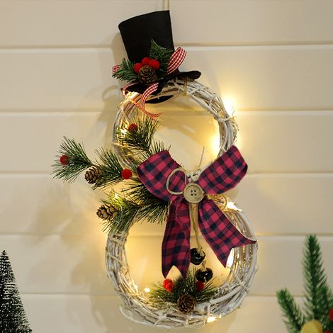 Guirlande Lumineuse De Noël - Couronne En Rotin Avec Lumières Led - Décoration Porte Et Mur - 1 Pièce (1/2)