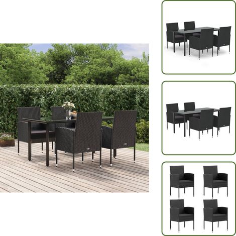 Mesa de jardín - vidaXL Set de muebles jardín 5 pzas con cojines ratán sintético negro - Ratán sintético