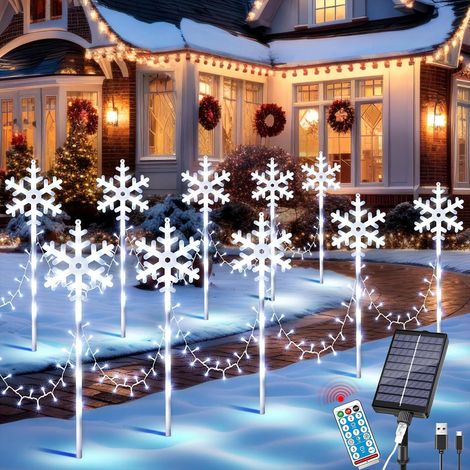 10 Pièces Decoration Noel Lampe Solaire Exterieur,8 modes de canne à sucre éclairée solaire,Flocon de Neige Lumières de Noël,Étanches,Marqueur De Chemin de Noel pour Terrasse Cour Cadeaux (1/5)