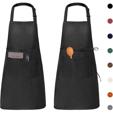 Paquete de 2 delantales de cocina impermeables, delantal negro ajustable con bolsillos para cocinar en casa, restaurantes, jardinería, camareros/camareras. (1/4)