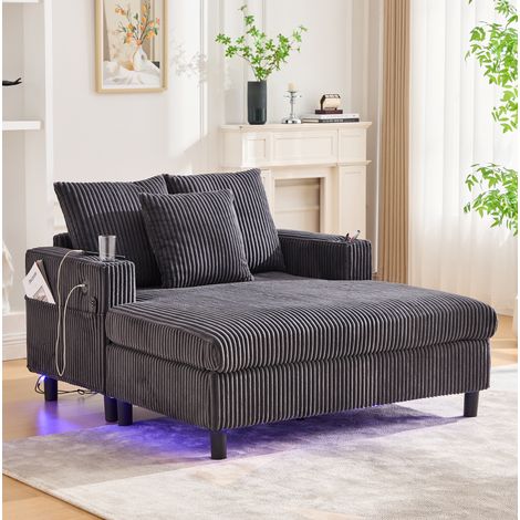 Poltrona relax 142x128x85 cm in corduroy grigio scuro con LED, USB e portabicchiere (1/5)