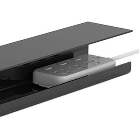 Support de gestion des câbles sous bureau, fente de rangement des câbles sans perçage, outil de gestion des câbles de fixation de multiprise noire pour bureaux d'ordinateur. (1/4)