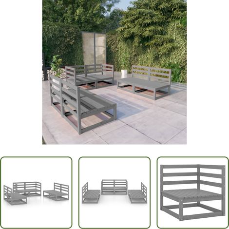 Holzsofa - 6-tlg. Garten-Lounge-Set Grau Massivholz Kiefer (1/5)