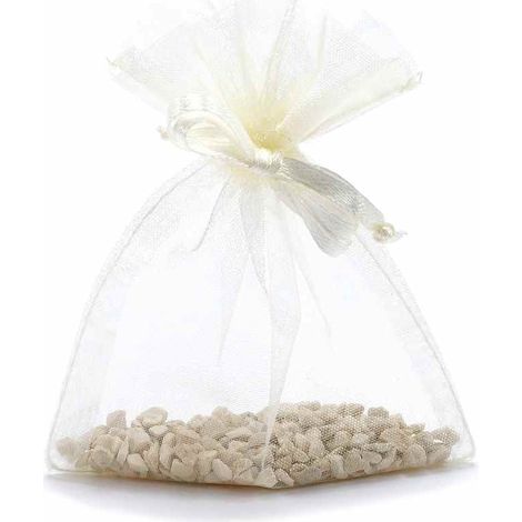 Sacchetto in organza ecrù con coulisse in raso di chiusura ideale per confezionare bijoux e gioielli, set da 100 pezzi, cm8x11H (al tirante7,5)