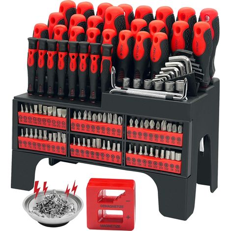 Set de Tournevis Magnétiques Lot de 118 : Tournevis de Précision, Magnétiseur/Démagnétiseur, Bol Magnétique et Rangement en Plastique, Kit Réparation pour Bricolage et Amélioration Ménagère (1/5)