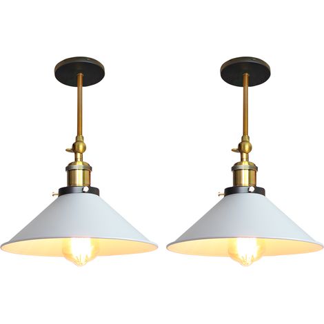 2PC Vintage Edison Loft Deckenleuchte Industrielle Deckenleuchte Eisen Metall  Regenschirm Lampenschirm E27 26cm (Weiß)