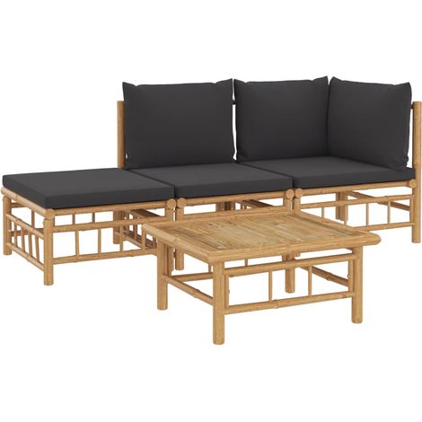 Muebles de jardín muebles de exterior juego de muebles de 4 piezas con cojines de bambú gris oscuro 020016136