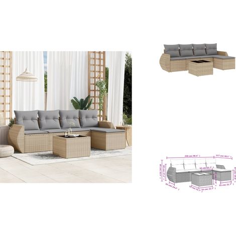 6-tlg. Garten-Sofagarnitur mit Kissen Beige Poly Rattan - Gartenmöbel Set - PE-Rattan Möbel - Outdoor Lounge - Gartenlounge - Esstisch Set (1/3)