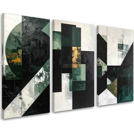 Set de tableaux sur toile  Abstraction géométrique vert foncé 3 x 60x120 (1/4)