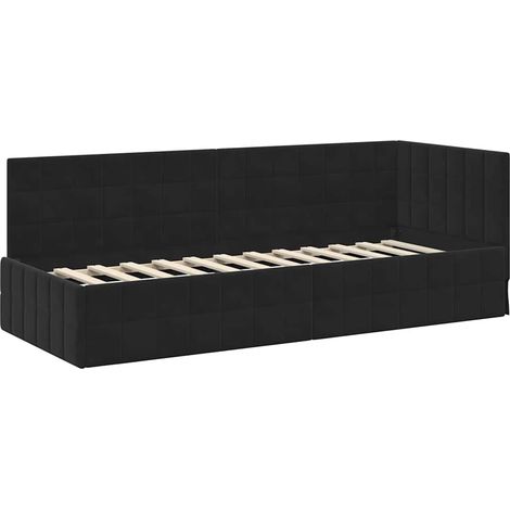 Lit simple,Lit Adulte,Cadre de lit d'angle avec tête de lit Noir 80 cm x 200 cm tissu CFW963016 (1/5)