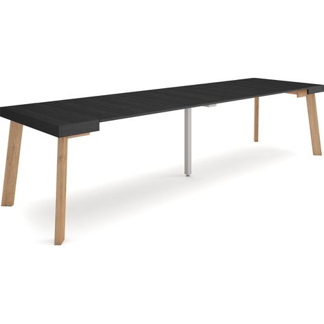 Table Console Extensible Console Meuble 300 pour 14 Personnes Pieds en Bois Style Moderne Noir (1/5)