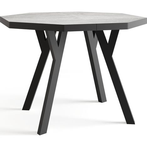 Moderner Runder Ausziehbarer Esstisch Desmond mit Schwarz Holzbeinen – Erweiterbar bis 200 cm, Ideal für 4 bis 8 Personen - Loft-Stil Tisch für Küche - Beton Grau