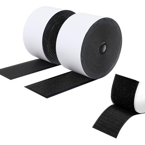 Ruban adhésif double face à crochets et à boucles, 50MM x 3M Ruban adhésif autocollant, bandes robustes, ruban à emboîtement pour cadres de photos, moustiquaires, tapis, bricolage - Noir (1/4)