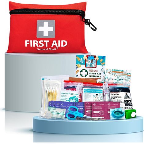 Trousse de premiers secours 92 pièces pour maison, voiture, voyage, bureau, sport, randonnée, camping, rouge (1/5)