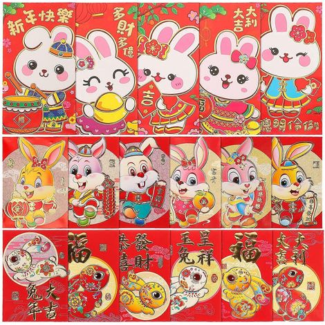54 enveloppes rouges porte-bonheur Laisee Hongbao 2023, enveloppes rouges chinoises, paquets rouges pour la fête du printemps-16.3X9X0.1CM-Colorful (1/3)