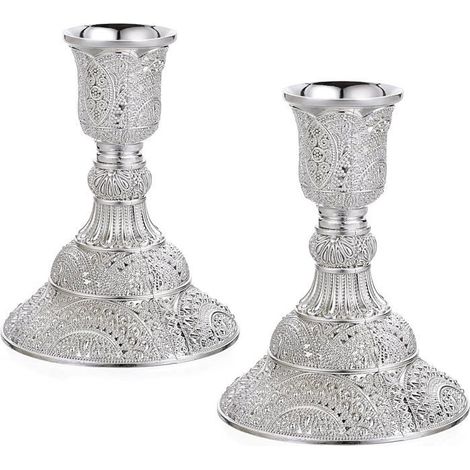 Lot de 2 bougeoirs Bougeoirs, Bougeoir décoratif de bureau pour bougies coniques, Argent (1/5)
