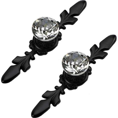 2 Pièces Poignée Bouton de Meuble en Transparent Diamant Cristal Verre Poignee de Porte Meuble Tiroir Placard Décoration, avec Vis (Noir 120mm) (1/5)