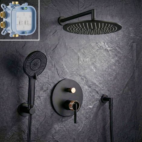 Système de douche encastré PaulGurkes en noir mat et or rose