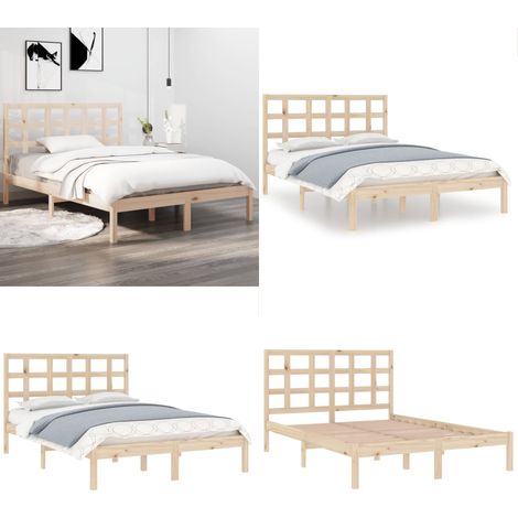 Cadre de lit sans matelas 135x190 cm bois massif - Cadre De Lit - Lit Double - Bois Massif - Lit En Bois - Literie - Home & Living (1/5)