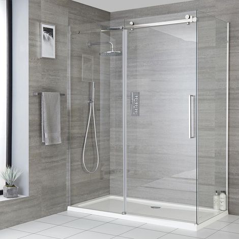 Hudson Reed Portland - Porte de Douche Coulissante Moderne 150cm avec Paroi de Retour 90cm - Chromé (1/4)