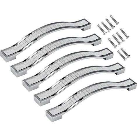Lot de 5 poignées de tiroir en alliage strass cristal pour commode armoire de cuisine placard, Silver, 128MM-5PCS (1/5)