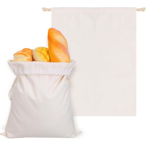 Prasacco Lot de 5 sacs à pain en lin, sac en tissu à cordon pour le rangement du pain, pour la maison, la pâtisserie et l'organisation de la cuisine.-AquaForge (1/5)