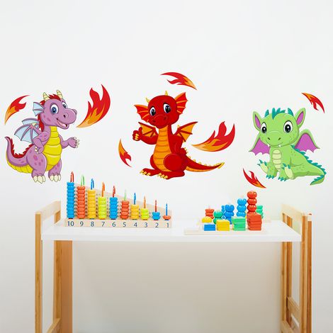 Sticker Autocollant Bébés Dragons Cartoon 68x48cm - Déco Murale Multicolore (1/5)