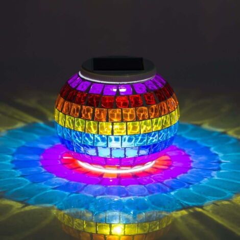 Solarbetriebenes Mosaikglas, farbwechselnde Solar-Tischlampe aus D-Glas, wiederaufladbares Solar-Nachtlicht, wasserdichte Solar-Außenleuchten für Haus, Hof, Terrasse und Partydekorationen (Regenbogeng