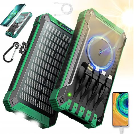 Batterie externe solaire avec lampe torche puissante 26 800 mAh 15 W  Batterie solaire avec 4 câbles (1/5)
