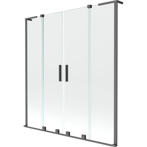 Mexen Velar L Duo Badewannenabtrennung 2-flügelig verschiebbar 140 x 150 cm, transparent, gun metal - 896-140-003-02-95 (1/2)