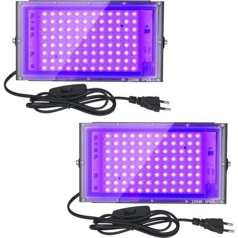 2pcs Projecteur UV LED 100W Lumière Noire IP65 Imperméable, Lampe LED Ultra-violet, Eclairage à Effet pour Aquarium, Soirée, Peinture Fluo, affiche fluorescente, Néon, Bar, Fête (1/5)