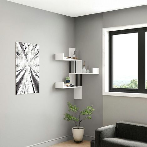 Étagère murale d’angle blanche - design, 3 plateaux JENA (1/4)