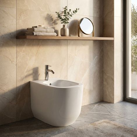 Bidet filomuro monoforo in ceramica bianca con fissaggi nascosti 36x56 cm – Alba  Ceramica Dolomite