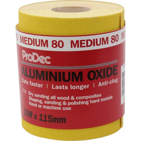 ProDec 10m Rotolo 80 Grana Media Giallo Ossido di Alluminio Carta abrasiva per la levigatura di legno, vernice, gesso, stucco, metallo e altro, 115mm di larghezza Carta abrasiva (1/5)