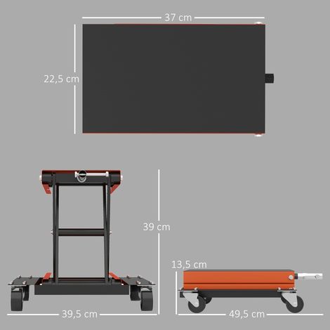 Élévateur à ciseaux pour moto, charge max 500 kg, plateforme réglable de 135 à 390 mm, support de levage pour réparation, atelier et usage extérieur, pont mobile robuste. (1/5)