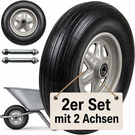 Relaxdays Sackkarrenrad 2er Set, 3.50-8, Vollgummi, Komplettrad Stahlfelge, Achse, Ersatzrad Schubkarre, schwarz/grau