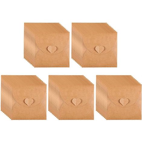 Lot de 50 pochettes de rangement en papier kraft pour CD et DVD avec bouton en forme de cœur-13X13-Chocolate