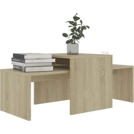 Set de 2 tables basses gigognes bois clair Folet 100 cm (1/5)