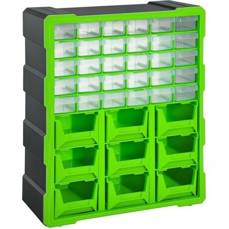 Boîte de tri pour petites pièces, boîte de rangement pour magazines et pièces détachées, 39 compartiments, verte, L 38 x l 16 x H 47,5 cm (1/4)