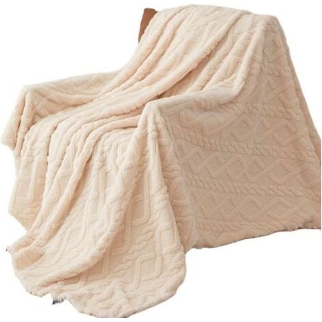 Couverture polaire duveteuse en jacquard blanc cassé pour canapé, couverture en velours microfibre crème pour femme, couverture chaude et douce pour toutes les saisons 60\ (1/5)