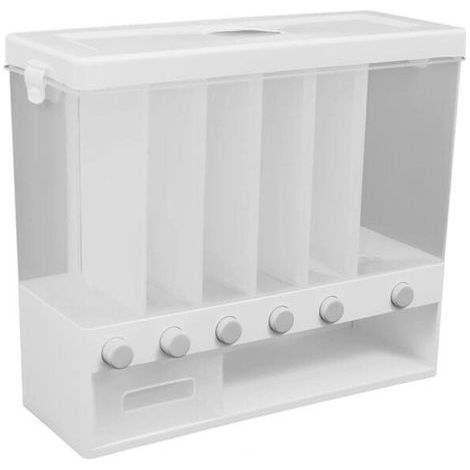 Distributeur d'aliments secs, distributeur de céréales mural à 6 compartiments avec couvercles, réservoir de stockage pour céréales, riz, noix et haricots (1/5)