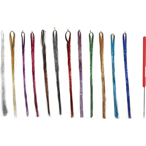 Kit d'extensions capillaires scintillantes 12 couleurs avec outil pour filles, reflets brillants et pailletés (1/5)