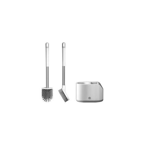 Lot de 2 brosses WC et récipient en silicone pour salle de bain avec support à séchage rapide Blanc (1/5)