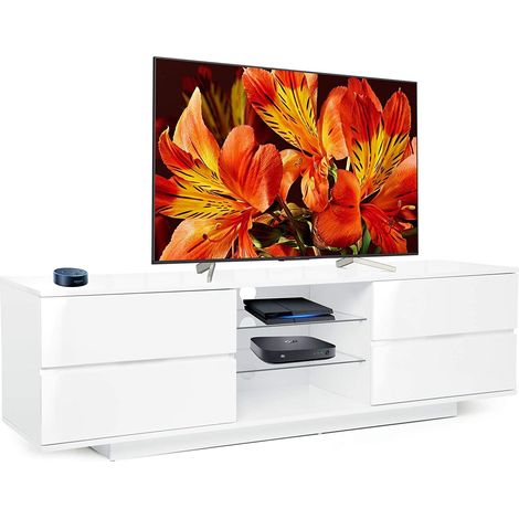 Centurion Supports Avitus Premium High Gloss White with 4-White Drawers and 3-Shelves up to 65" Flat Screen TV Cabinet - Assembled (1/5)