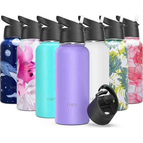 Vakuumisolierte Sport-Trinkflasche 946 ml Edelstahl mit 2 Deckeln, auslaufsicher, Lavendel